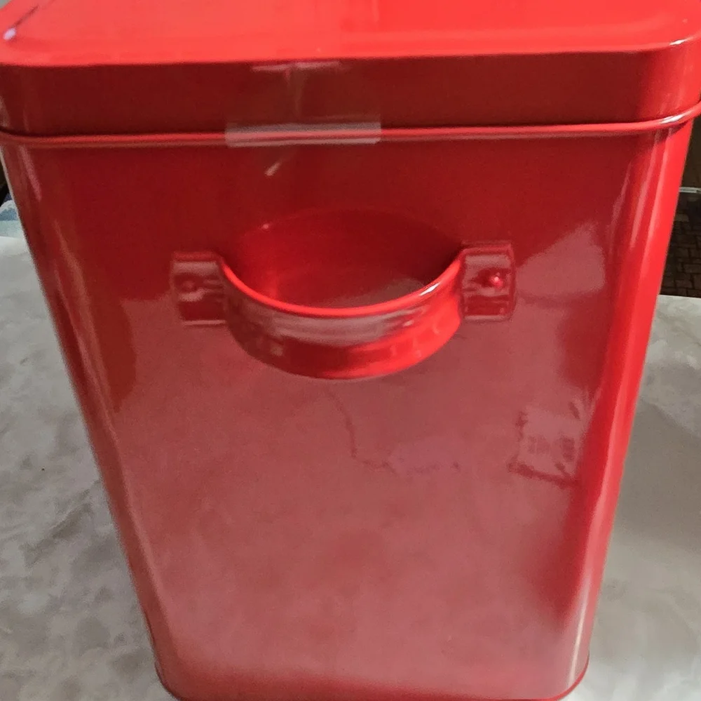 Rae Dunn Artisan SANTA PAWS Red Tin Dog Cat food storage toys collars